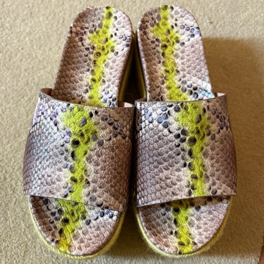 NWT KATE SPADE Zia Lemon Sorbet Faux Pearlized Snake Platforms size 7.5 - Picture 2 of 10